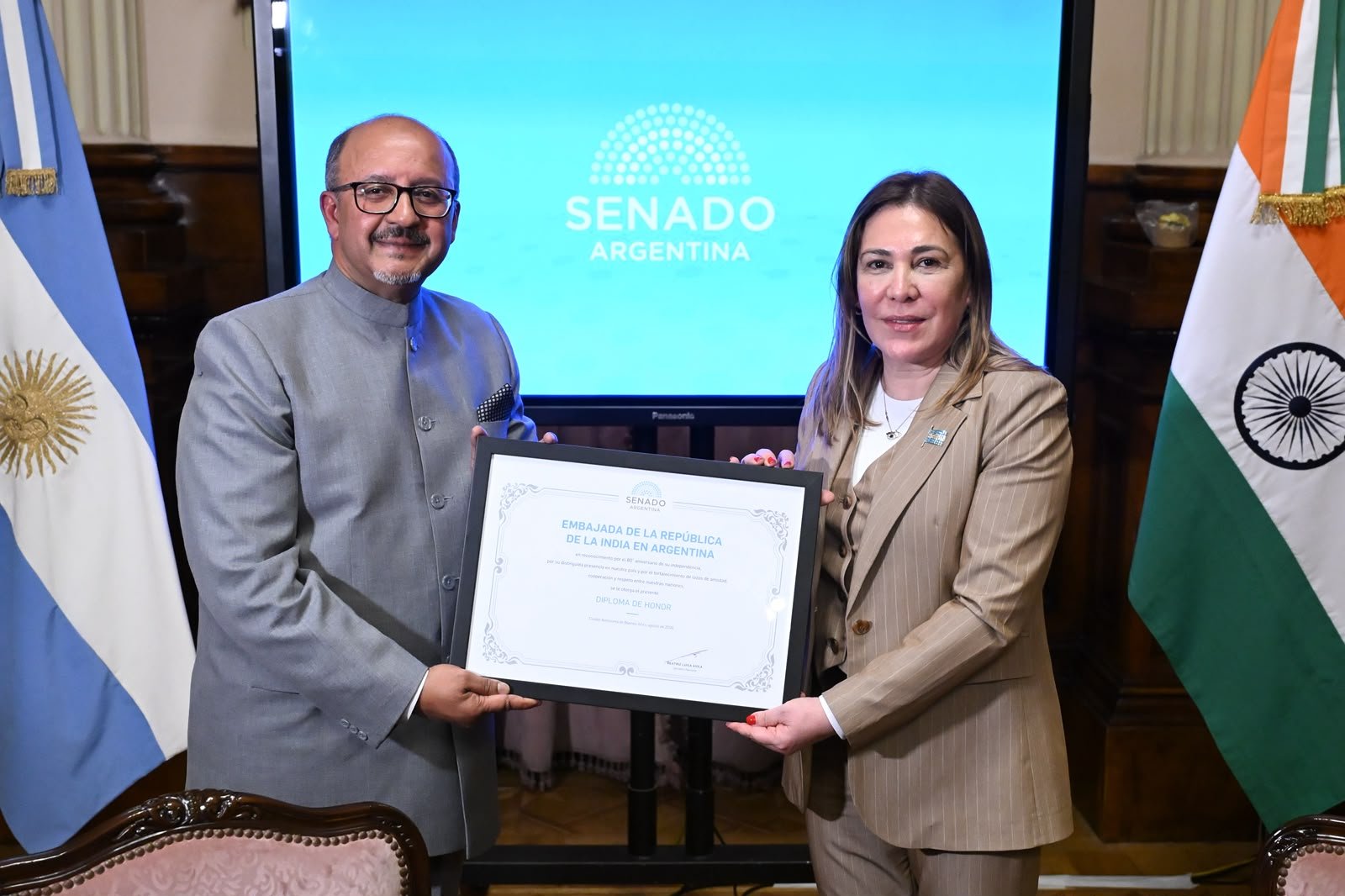 Ambassador Ajaneesh Kumar presented a copy of his credentials to H.E. Mario Lubetkin, Foreign Minister of the Oriental Republic of Uruguay, at the Santos Palace, Montevideo on 11 September 2025.