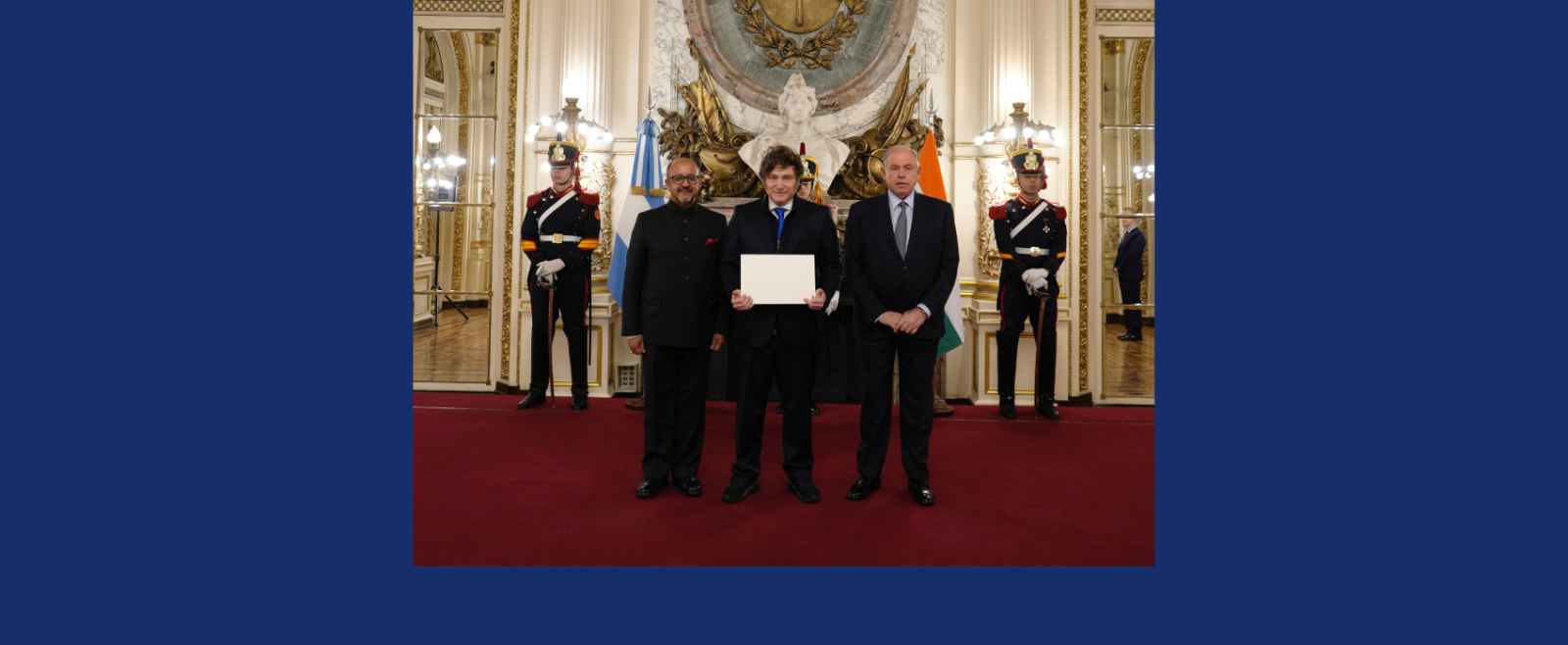 H.E. Mr. Ajaneesh Kumar , Ambassador of India to Argentina, presented his credentials to Hon'ble President H.E. Javier Milei at a ceremony held in Casa Rosada, Buenos Aires on 20 August 2025