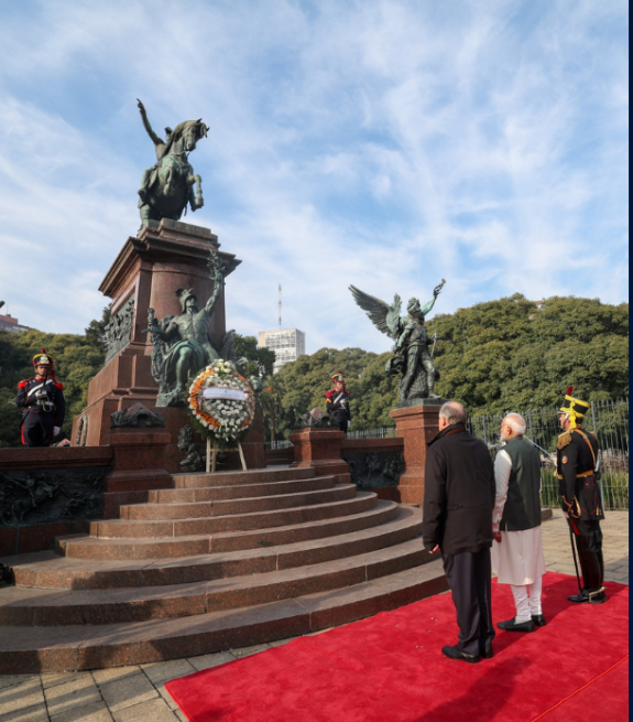 Hon’ble Prime Minister Shri Narendra Modi paid tribute to General José de San Martín in Buenos Aires on 5th July 2025