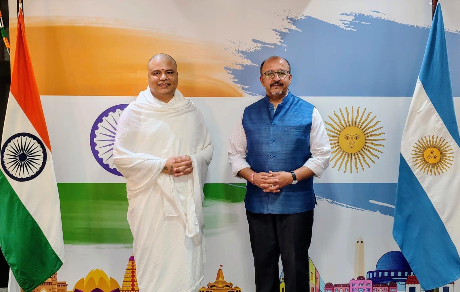 Ambassador Ajaneesh Kumar received Swamiramgovinddas the Hindu spiritual teacher and founder of ‘Harisharnam’ in Haldwani, Uttrakhand, India.