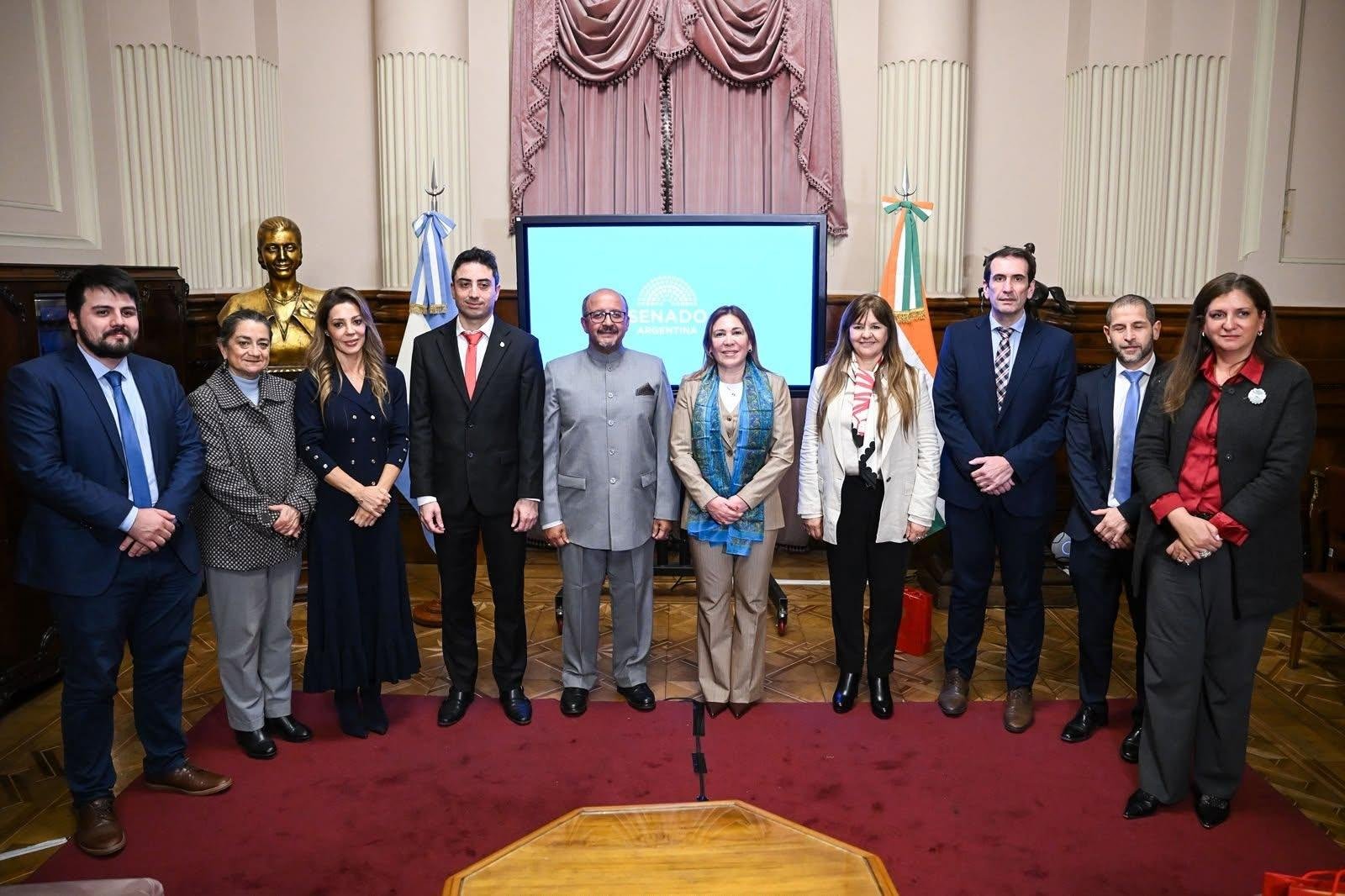 Ambassador Ajaneesh Kumar met with the Honorable President Senator Beatriz Avila, the Honorable Vice President Senator Bruno Olivera and ten other members of the India-Argentina Parliamentary Friendship Group.