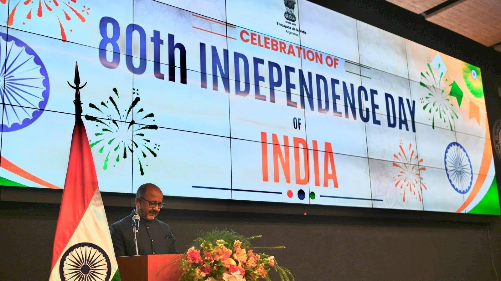 Ambassador Ajaneesh Kumar hosted the Annual Reception on the occasion of the 80th Independence of India at Bolsa de Cereales, Buenos Aires.
