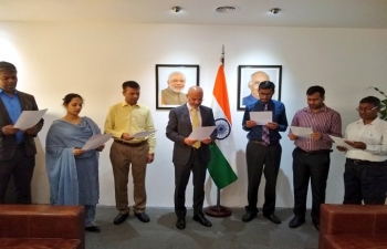 Ambassador Dinesh Bhatia accompanied by Embassy officials, took the Rashtriya Ekta Diwas Pledge