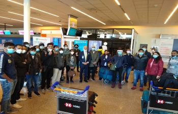 Ambassador Dinesh Bhatia bid adieu to Indians from Argentina and Uruguay ready to board Air France flight, in the fourth round of repatriation from Buenos Aires