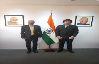 Ambassador Dinesh Bhatia received Congressman Javier Milei from La Libertad Avanza at the Embassy.
