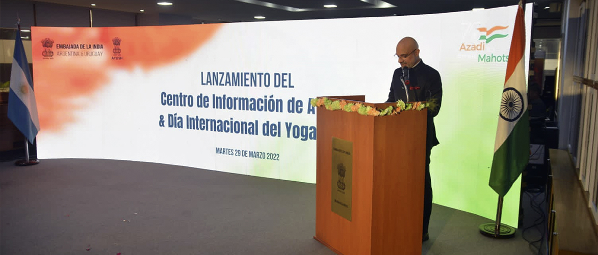 Minister Sarbananda Sonowal from Ministry of AYUSH with Ambassador Dinesh Bhatia inaugurated AYUSH Information Cell and launched celebrations of International Day of Yoga 2022