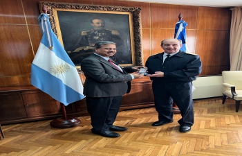 Joined by visiting HAL delegation, Ambassador Dinesh Bhatia met Admiral Julio Guardia Jose Horacio Guardia, Chief of Naval Staff at Argentina Army 
