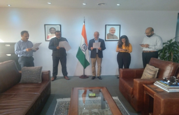 On the occasion of Constitution Day, Ambassador Dinesh Bhatia and officials of the Embassy in Buenos Aires read the preamble of Indian Constitution