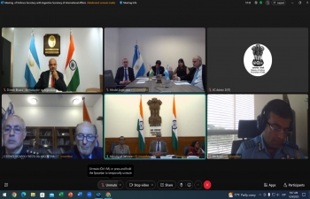 Ambassador Dinesh Bhatia joined video conference between Giridhar Aramane, Secretary at Ministry of Defence & Francisco Cafiero, Secretary International Relations of Ministry of Defence Argentina