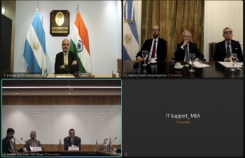 Ambassador Dinesh Bhatia hosted a virtual meeting between Indian Sherpa  Amitabh Kant  and Argentine Sherpa Federico